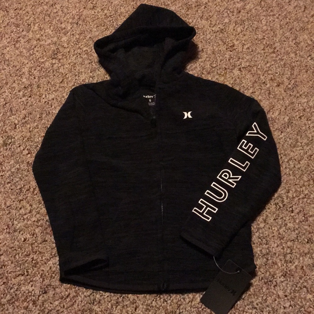 New Hurley Black Fleece Jacket Coat Boys Youth 5